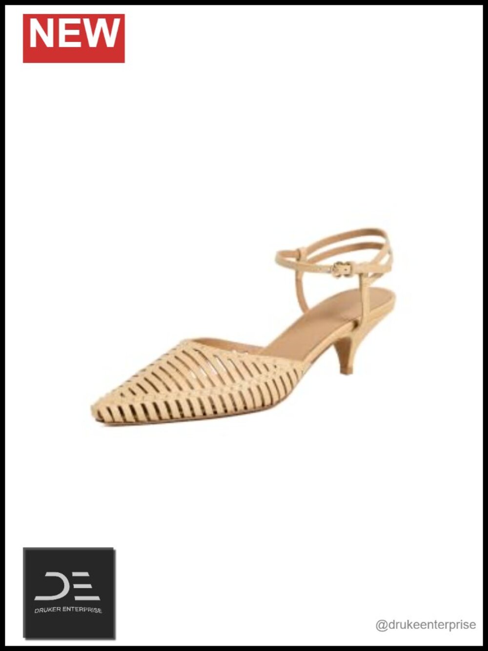 Kitten Heel Pointed Toe Leather Pump Stud Accent Buckle